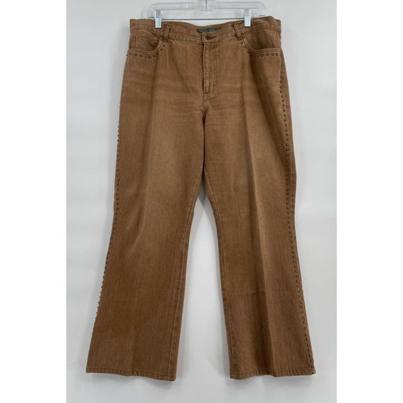Lauren Ralph Lauren Denim - Lauren‎ Jeans Co Ralph Lauren Bootcut Jeans Studs on Side Women's Size 16 Khaki